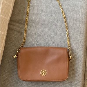 Tory Burch Brown Saffiano leather Crossbody bag.